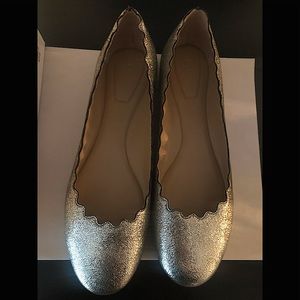 Chloe Lauren glitter ballet flats scalloped